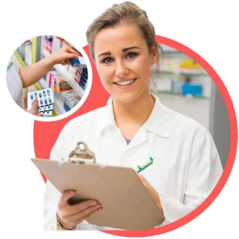 Pharmacien tenant des médicaments dans la pharmacie